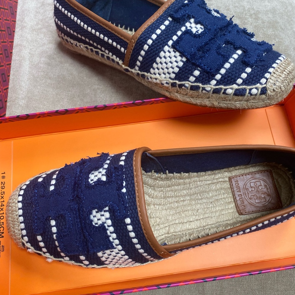 Tory Burch Blue and White Espadrille Shoes